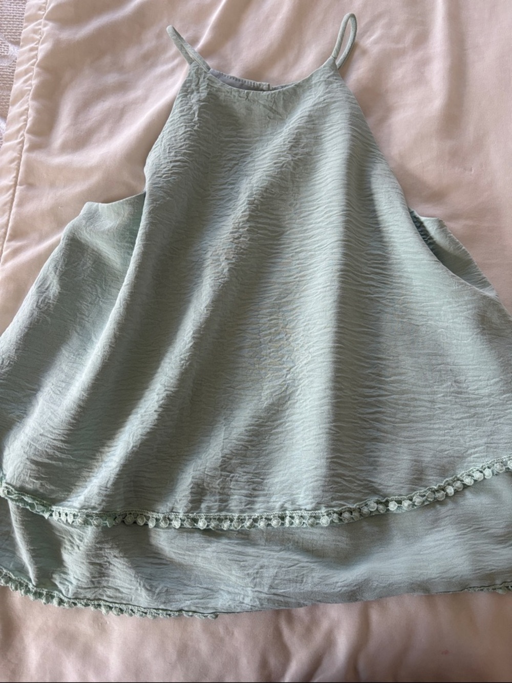 SHEIN Light Sage Halter Cami with Crochet Trim - Picture 9 of 9